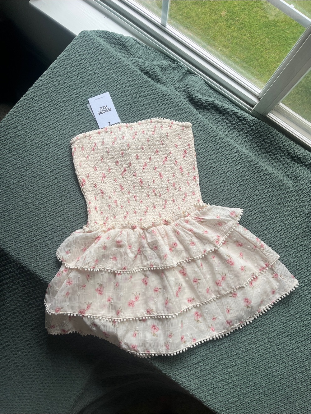 Princess Polly Cream Smocked Tube Top with Pom Trim